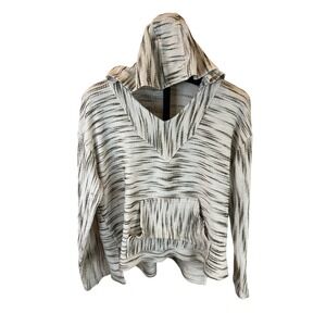 Cleo + Wolf Women L/XL Space Dye Knit Hoodie V-Neck Kangaroo Pocket Olive Cream